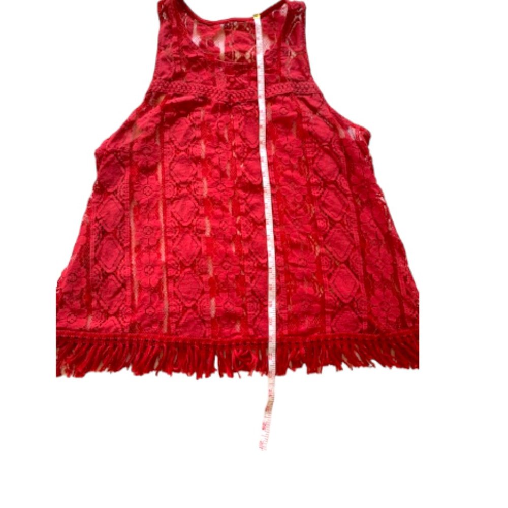 No Boundaries Red Lace Sleeveless Top with Fringes Size Large